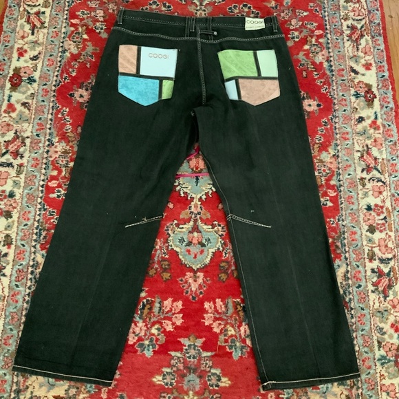 Vintage Y2K COOGI PatchworkBlack Denim Jeans Mens BIG TALL 44x35